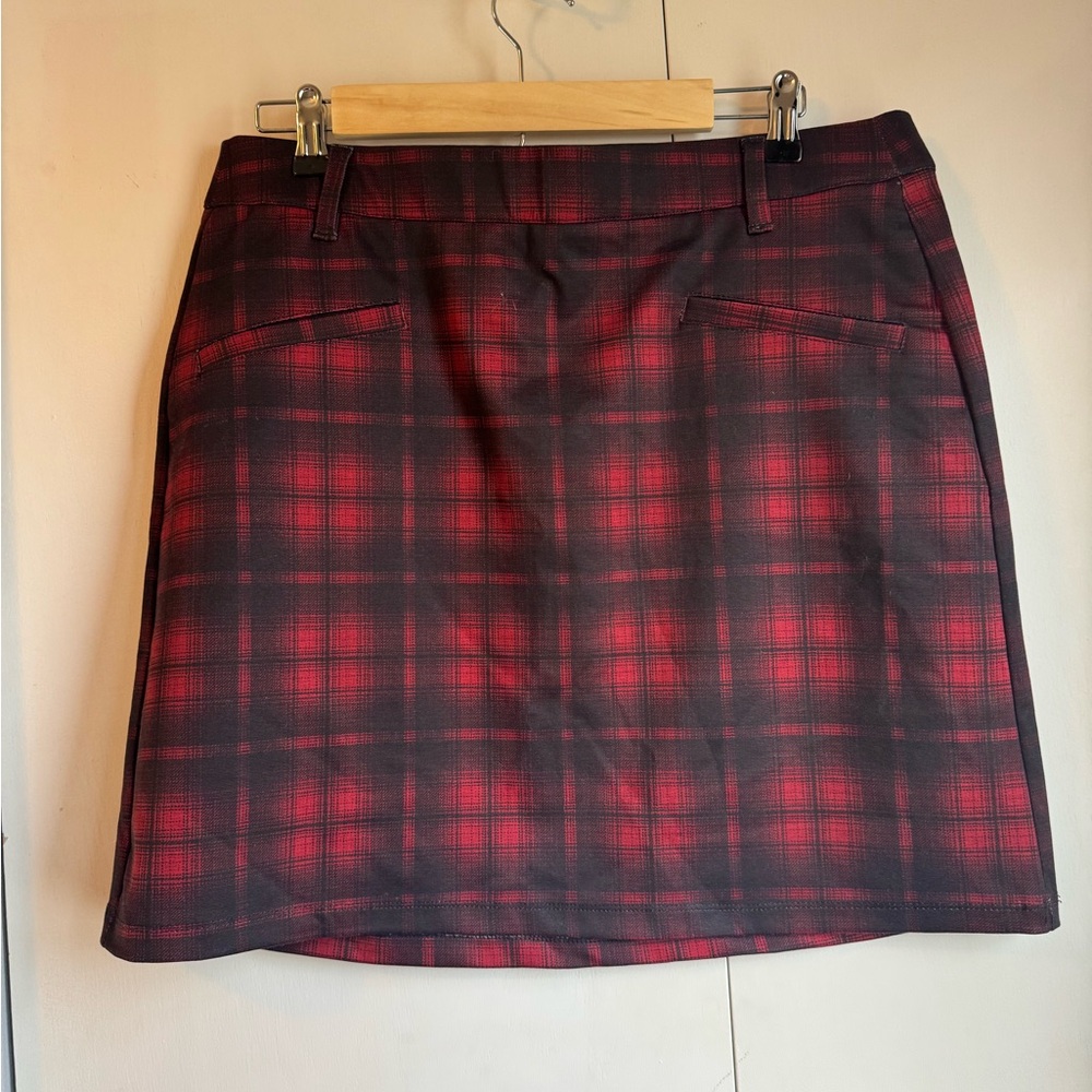 Maurices Red and Black Plaid Mini Skirt